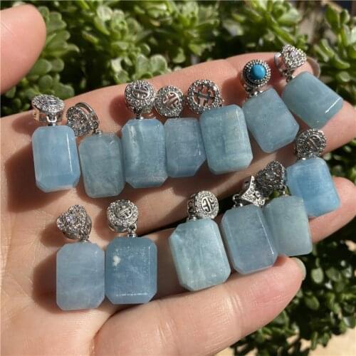 Natural Aquamarine Cuboid Pendant Fashion Crystal Quartz For Gift 1PCS