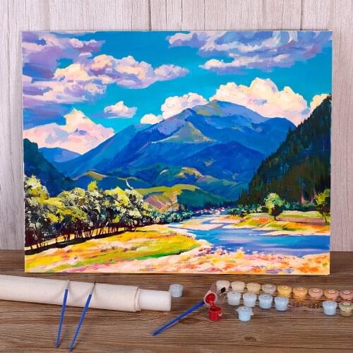 Landscape Teresva River Painting By Numbers Package Acrylic Paints 40*50 Picture By Numbers Photo Handmade For Handiwork