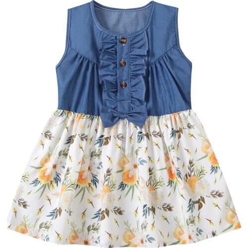 Girls Floral Dress, Babys Round Neck Sleeveless Ruffled Chest Summer Leisure Skirt for Kids,present for baby/shower gift