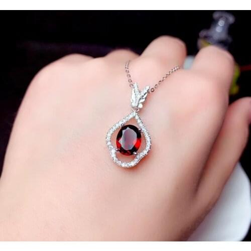 Recommend new classic garnet gemstone necklace for women ornament real 925 silver natural gem good shiny red color birthday gift