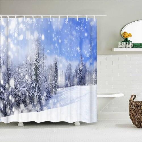 Christmas Shower Curtain Waterproof Fabric Snow Scene Cedar Trees landscape Print Shower Curtains for Bathroom Shower with Hooks