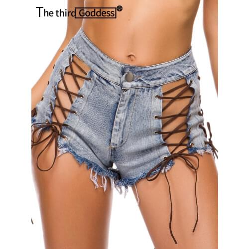 Summer Sexy Women Denim Shorts Black Blue High Waist Ripped Short Jeans Femme Tassel Lace Up Bandage Hotpants 2020 New