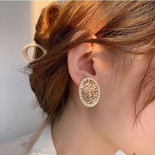 SHIFEEL 2021 Korea New fashion S925 silver Pin French retro Hepburn Hollow Flowers Geometric Oval Pearls Earrings Women Jewelry