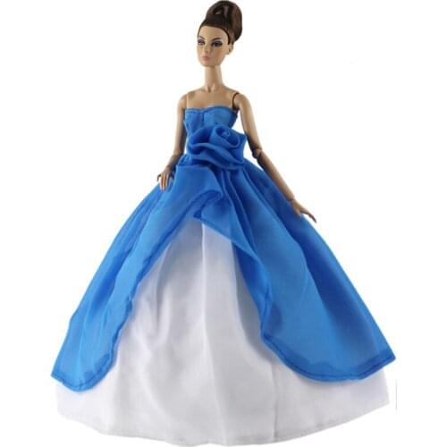 Blue Rose White Off Shoulder Wedding Dress Party Gown Dresses Outfits Clothes for Barbie Dolls 1/6 BJD Dolls Girls Play DIY Toys
