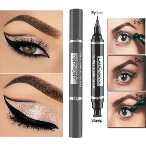 Langmanni Long-lasting Liquid Eyeliner Pen Waterproof Fast Dry Black Pencil Cosmetic Double-ended Eye liner Smooth MakeUp Tools