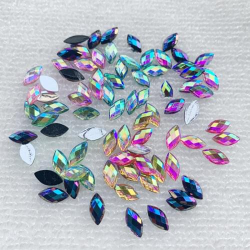 Crystal AB Flatback Rhinestones Non Sew On Crystals Stones Horse Eye Acrylic Strass For DIY Clothes Crafts 180pcs 5*10mm -B03