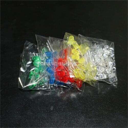 5mm LED light, light emitting diode, LED component package, red, green, yellow, blue and white 5 kinds specifications × 20Pcs
