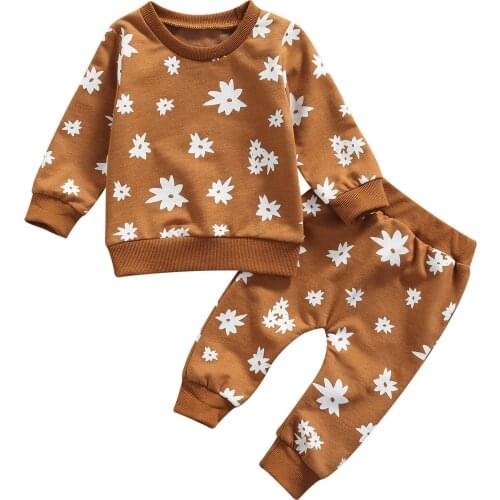 0-3Years Kid Baby Girls Long Sleeve Sweatershirt +Floral Pants Autumn Tracksuit Clothing set