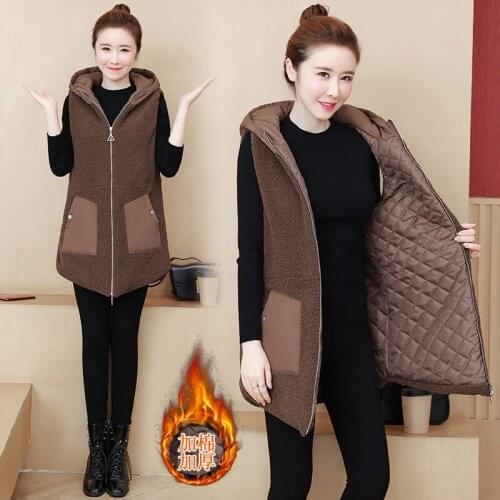 Streetwear Lambwool Vest Plus Size Womens Jacket 2020 Autumn And Winter New Mid-Length Padded Loose Waistcoat Cotton Coat y811