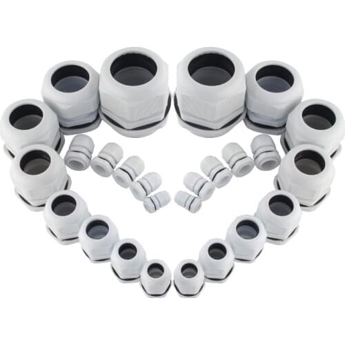 Waterproof Wire Cable Gland 1-20pcs IP68 PG7 PG9 PG11 PG13.5 PG16 PG19 PG21 PG25 PG29/36 PG48 PG63 White Nylon Plastic Connector