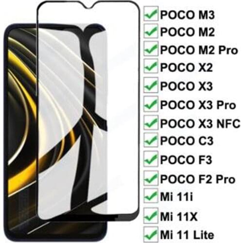 9D Full Protection Glass For Xiaomi POCO M3 C3 F3 X3 NFC X2 M2 F2 Pro Tempered Screen Protector Mi 11X 11 Lite 11i Glass Film