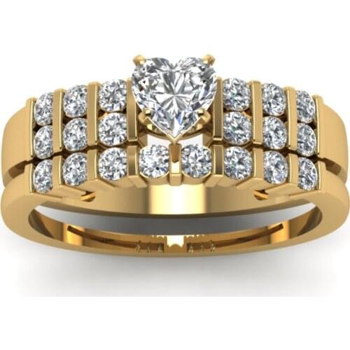 Ofertas Wholesale Bulk Milangirl Heart-shaped Vertical Zircon Double Layer Structure Female Ring Engagement Wedding Jewelry