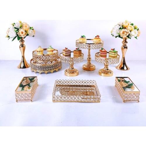 10pcs Crystal Cake Rack Set Metal Mirrors Cupcake Rack Decorate Dessert Rack Wedding Party Display Cake Trays