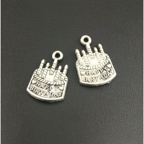 10 Pcs Silver Color Metal Birthday Cake Charms Bracelet Necklace Jewelry Making Handmade DIY A1244