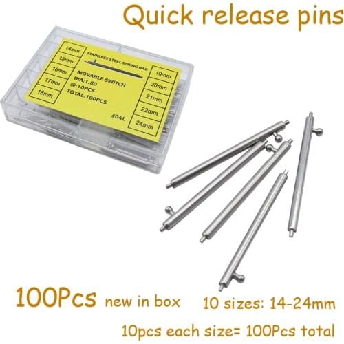 100PCS Watch Band Quick Release Pins Watch Repair Tool Stainless Steel Pins Strap Spring Bar 14mm 15 16 17 18mm 19 20 21 22 24mm