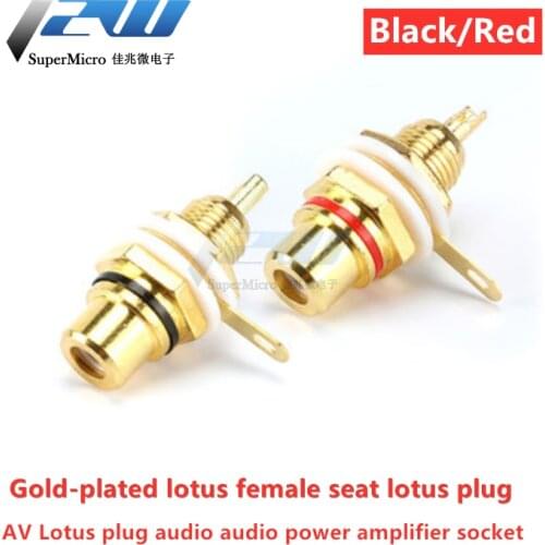 2pcs/lot Lotus Female Base AV Plug RCA Lotus Female Socket Audio Amplifier Gold Plated Red / Black