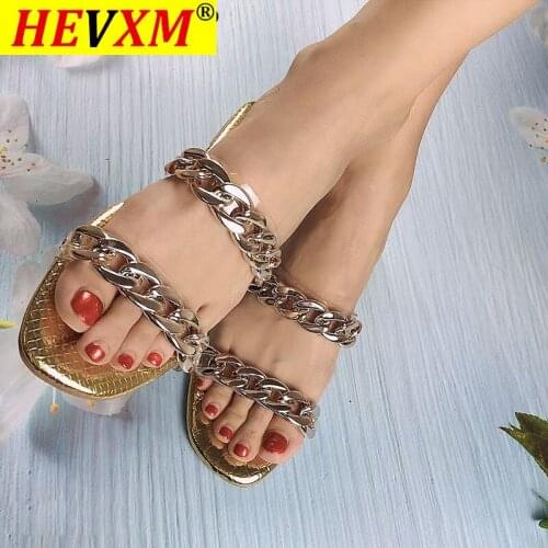 2021 Summer New Woman Slippers Fashion Chain Flat Open Toe Sandals Outdoor Beach Casual Shoes Plus Size 41