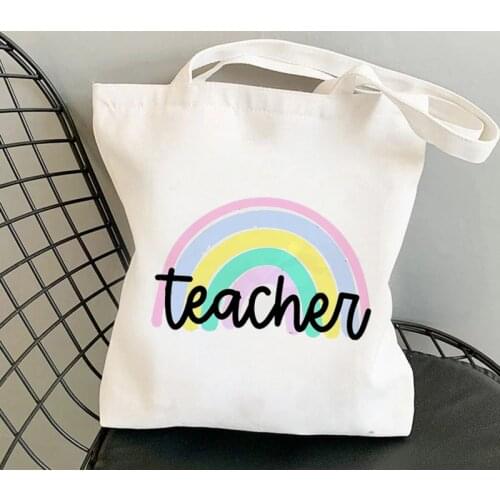 2021 supplies Teacher Rainbow Tote Bag women Harajuku shopper Funny handbag Shoulder girl shopping bag Lady gift Canvas Bag