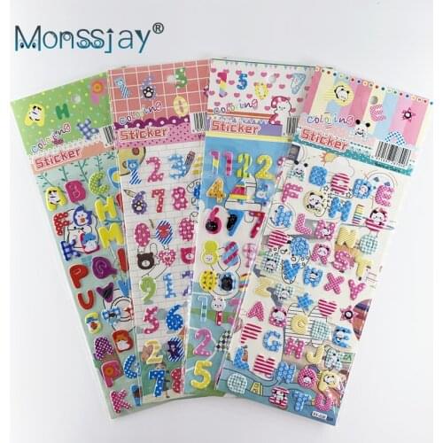 4 Sheets/set number letter stickers kids 3D digital alphabet cognition cute DIY bubble foam sticker toys