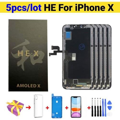 5Pcs HE OLED for iPhone X LCD iPhoneX OLED Display Replacement Assembly Digitizer Touch Pantalla Perfect Repair Free Gifts
