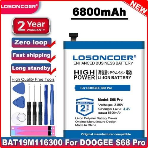 LOSONCOER 6800mAh BAT19M116300 Good Quality Battery for DOOGEE S68 Pro Replacement Accessory Accumulators Batteries with tools