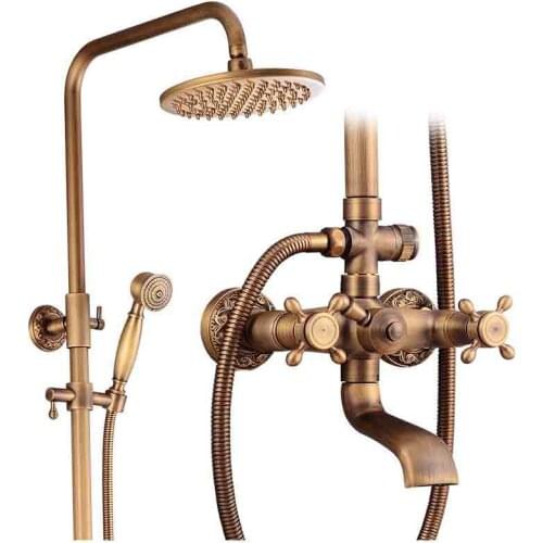 Antique Bathroom thermostatic Shower Faucet Set Rainfall Shower Mixer Tap Bathtub Shower Mixer Tap 3-way Shower Mixe