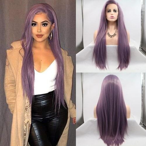 Baicheng Purple Lace Front Wigs Natural Looking Long Straight Hair Beautiful Color Wig For Women Side Part Glueless