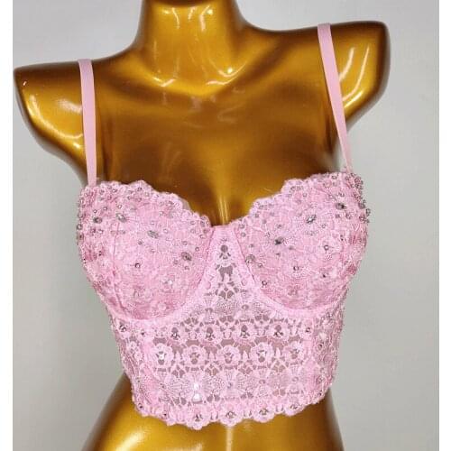 Cupnaya Sparkle Diamante Women Spandex Crop Top Removable Spaghatti Strap Bustier Bralette Short Corset Cami Ladies Underwear