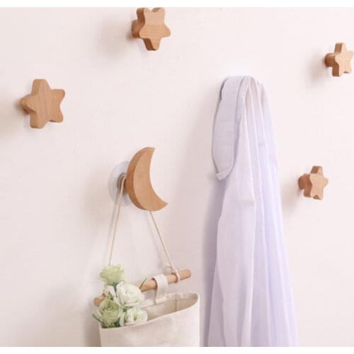 Childrens Room Decorative Hooks Wood Wall Hooks Star Key Hook Modern Creative Coat Hook Rack Wall Hanger Bag Hooks for Hanging