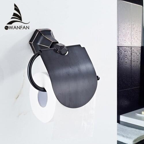 VidricPaper Holders Brass Black Color Paper Box Roll Holder Toilet Wall Mounted Tissue Holder Bathroom Accessories Bath Hardware