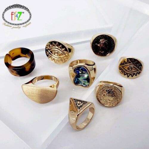 F.J4Z New Women Finger Rings Abalone Shell Top Ladies Rings Geometric Coin Eye Fashion Rings Gifts anillos de mujeres Dropship