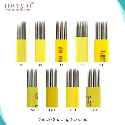 Double Shading Needle Microblading Shade Blade Tattoo Needles DOUBLE-ROW Fog Brow 3D Eyebrow blades aiguille agujas tattoos50pcs