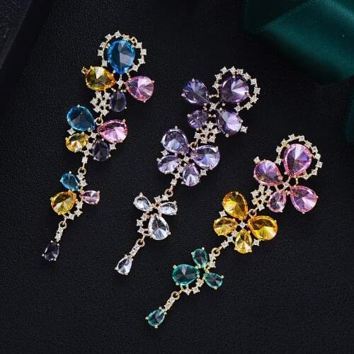 Jimbora Luxury Stunning Clear Crystal Dangle Earrings For Women Wedding Cubic Zirconia DUBAI Bridal Earring Jewelry Accessories