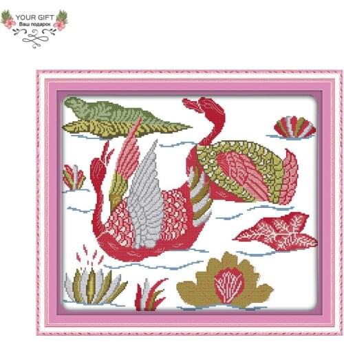 Joy Sunday D698 Free Shipping 14CT 11CT Stamped and Counted Home Decoration Two Swimming Goose Needlepoint Cross Stitch Kits