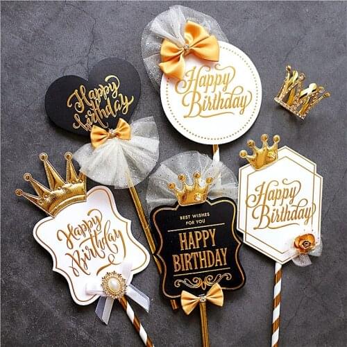 Royal King Crown Black White Style Happy Birthday Cake Topper for Party Decoration Baking Supplies Love Gifts Set Type Material"