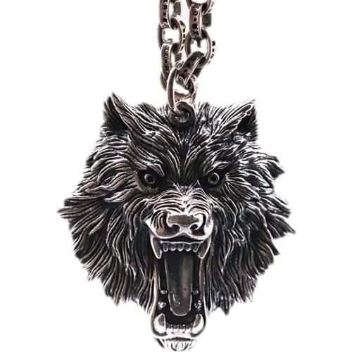 BOCAI 100% real S925 sterling silver fashion accessories rough and mighty wolf head Thai silver retro men and women pendant
