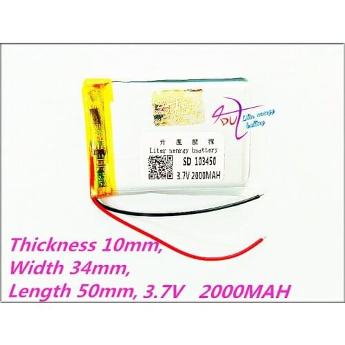 Liter energy battery 3.7V lithium polymer battery small pudding 103450 3.7V 2000MAH rechargeable batteries GPS navigator