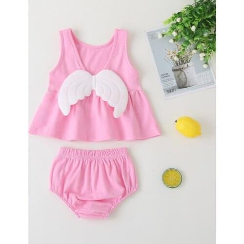 Fashion Summer Toddler Girl Clothes Set 2 Piece Solid Lovely Wings Behind Sleeveless Tops+short Pants Party Princess Dress 1-6Y