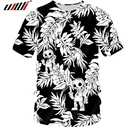 UJWI Male Fitness T-shirts Black White Leaf Sports Tee Man 3D Full Body Printing Skull Print T-shirt Super Large Size Wholesale