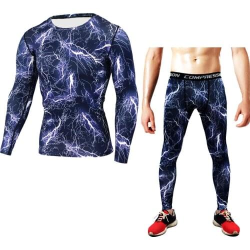 Mens Compression Running Sets Men Jogging Gym T Shirt And Pants Fitness Training Sports Tracksuit Men Tights
