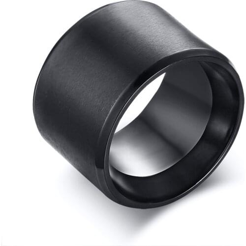 Simple 15mm Chunky Men Band Black Stainless Steel Wide Bulky Mans Ring Punk Male Alliance Anel