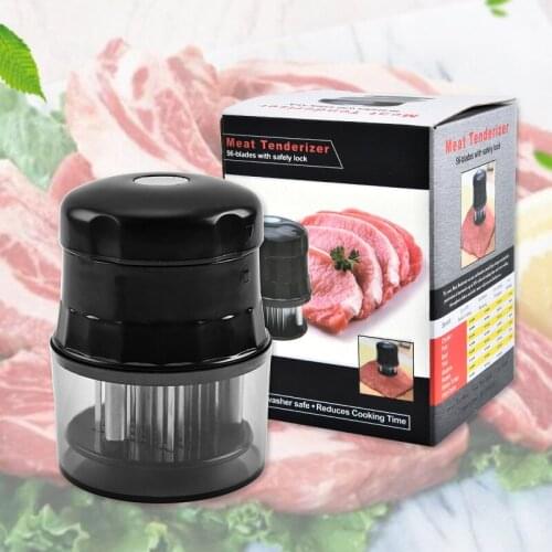 Stainless steel 56-pin steak round shape with safety lock beef tenderizer