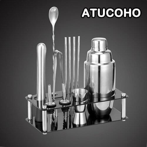 12 Pcs 750ml Stainless Steel Cocktail Shaker Mixed Drink Bartender Browser Kit Ice Bars Set Tong Tools Set With Wine Rack Set