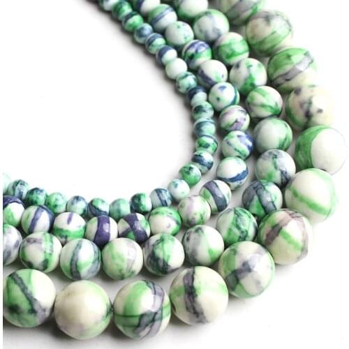 Natural Rain Colorful Stone Beads Green Blue Round Loose Gem Beads For Jewelry Making DIY Bracelet Necklace 4/6/8/10mm 15inches