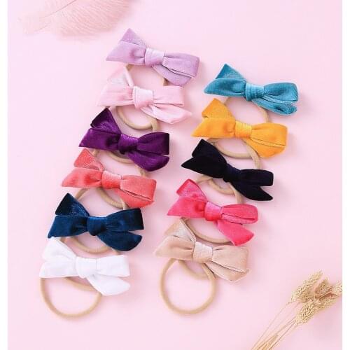 New hair accessories DIY handmade nylon baby hair rope solid color velvet bow childrens hair band baby girl hair accessories