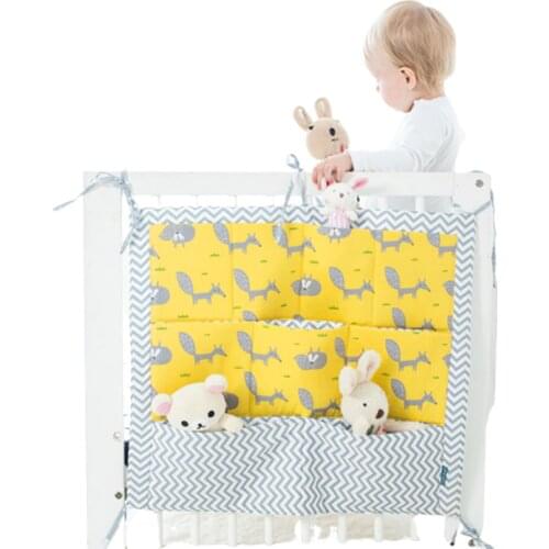 100% Cotton New Organizer For Baby Crib Cartoon Hanging Bag For Infant Crib Bed Storage Bag Newborn Bed Cot Organizer Boy Girl