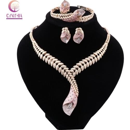 CYNTHIA Dubai Charm Bridal Fashion Jewelry Sets Africa Necklace Bracelet Bridal Gift Earrings Ring Wedding Jewelry for Women