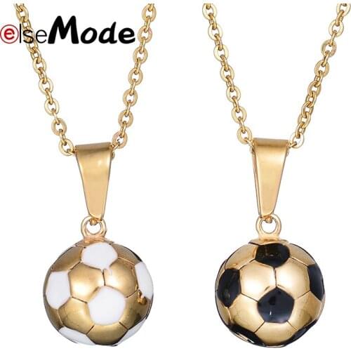 ELSEMODE Football Pendant Necklaces Ball Enamel Jewelry Sporty Fashion Gold Color Stainless Steel Chain Men Boys Gift Bijoux