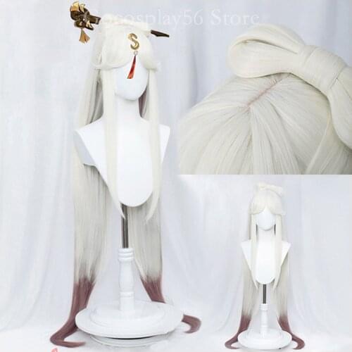 Genshin Impact Ningguang Wig Cosplay Beige White 8-Shaped Bow Heat Resistant Hair Halloween Role Play Genshin Impact Wig AC