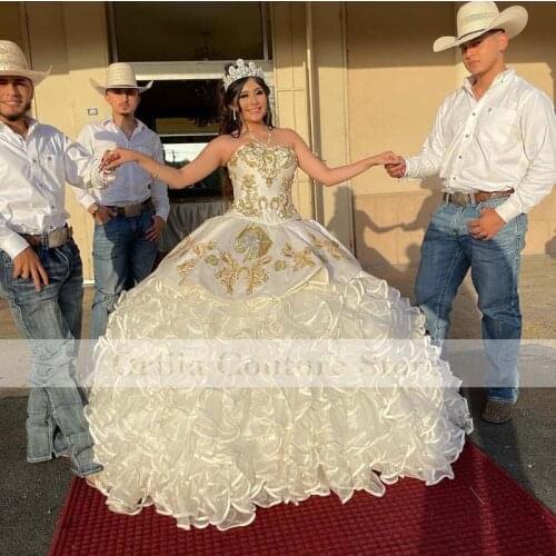 Mexican Style Quinceanera Dresses Beaded Cascading Ruffles 2021 Ball Gown Prom Party Sweet 16 Gown Vestidos De 15 Años